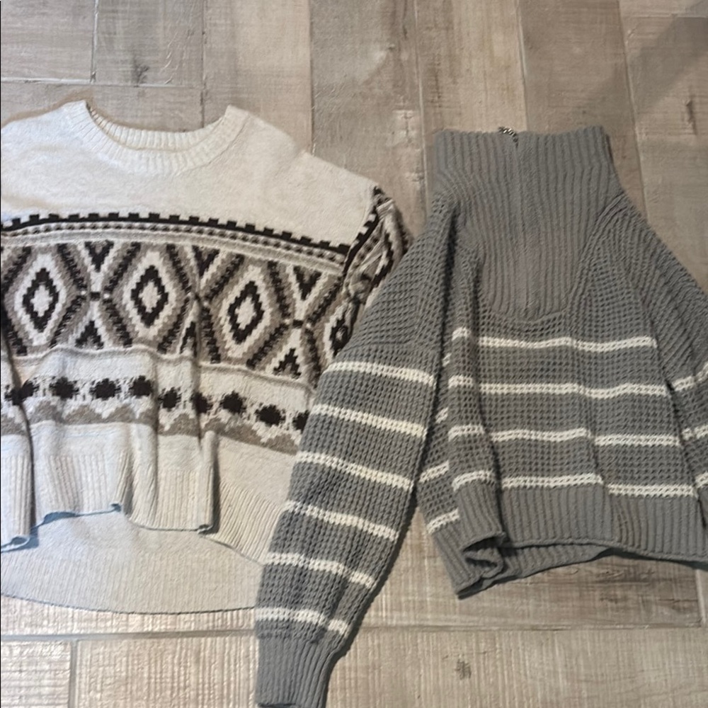 Women’s Cozy Patterned Sweater - Gray and Cream